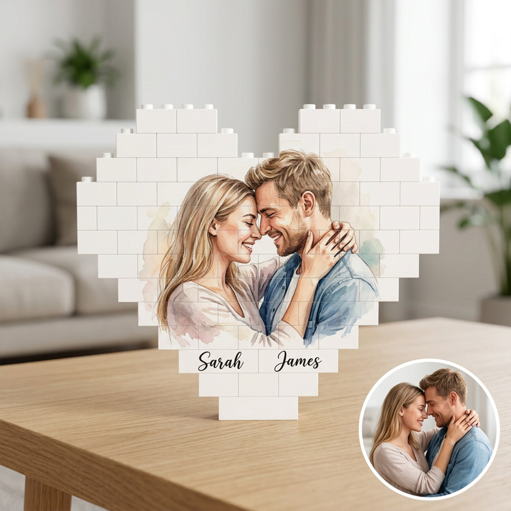 Personalized Building Block, Heart Shaped Brick Puzzle Ornaments
