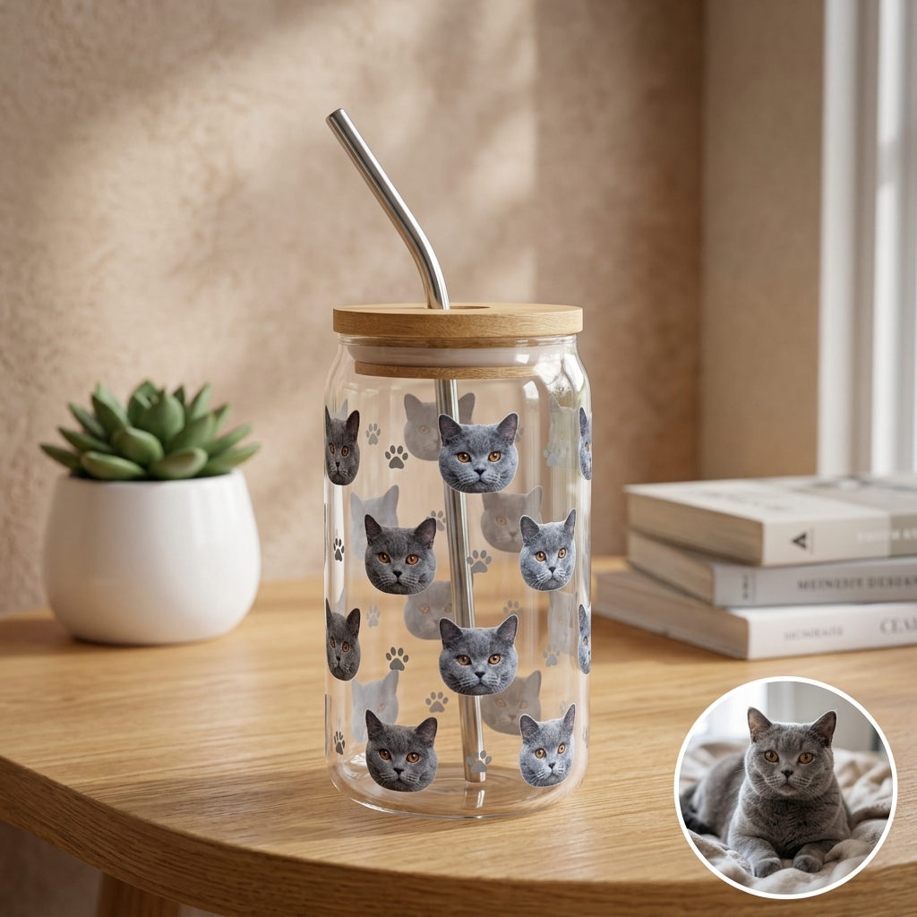 Custom Photo Glass Straw Cup of People Pets