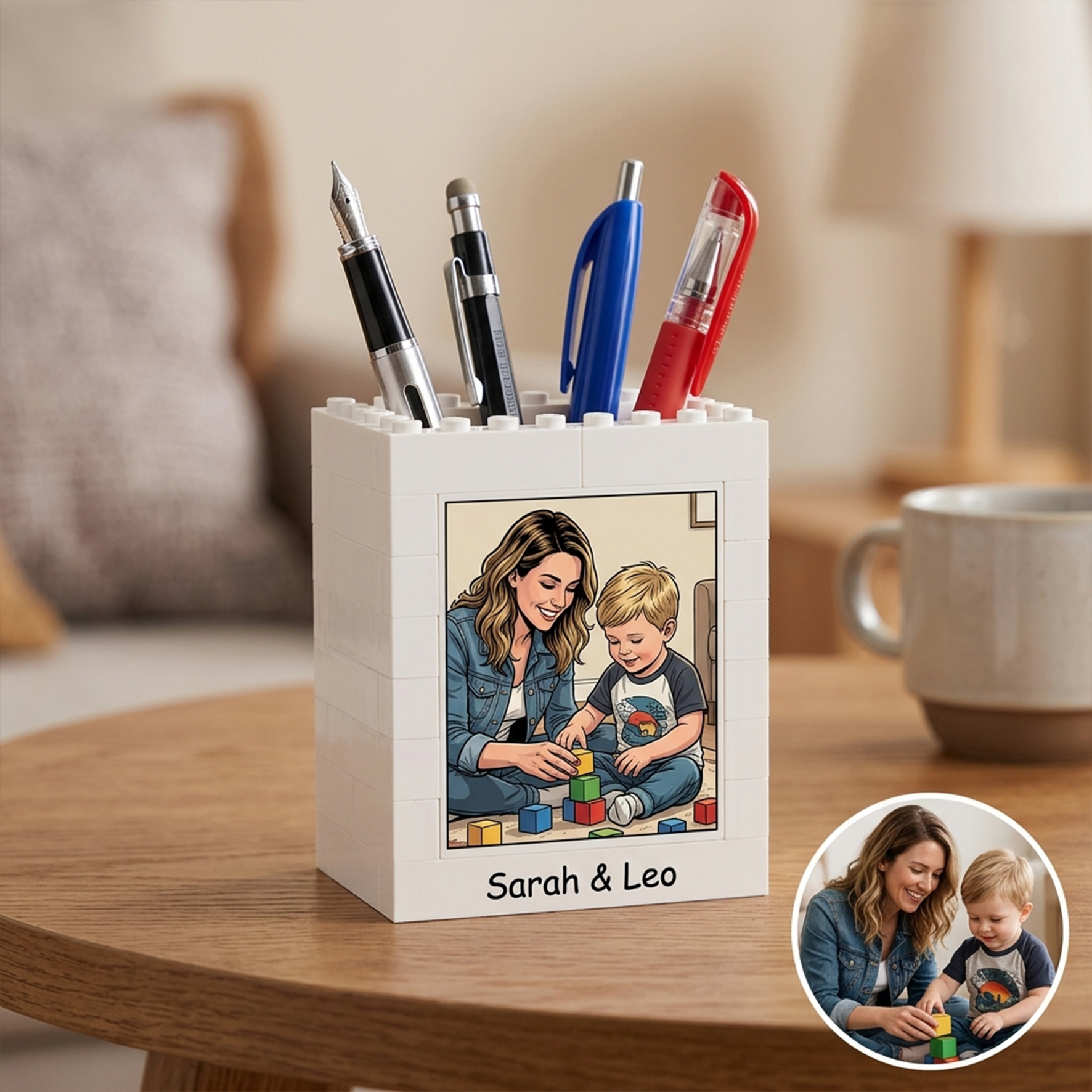 Personalized Building Block Puzzle Pen Holder