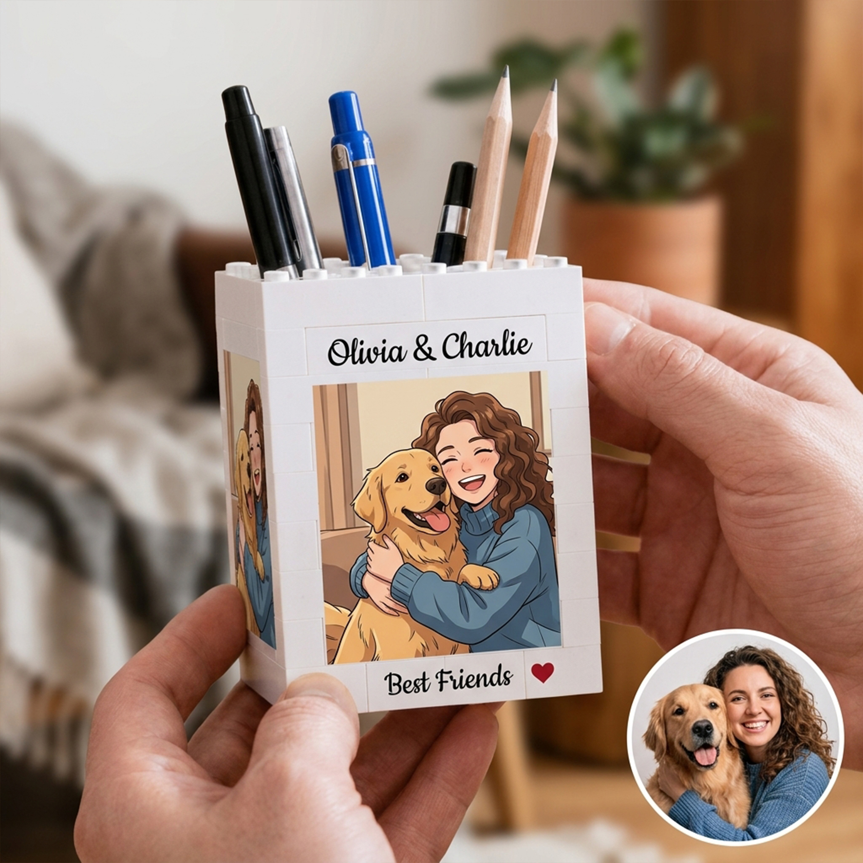 Personalized Building Block Puzzle Pen Holder