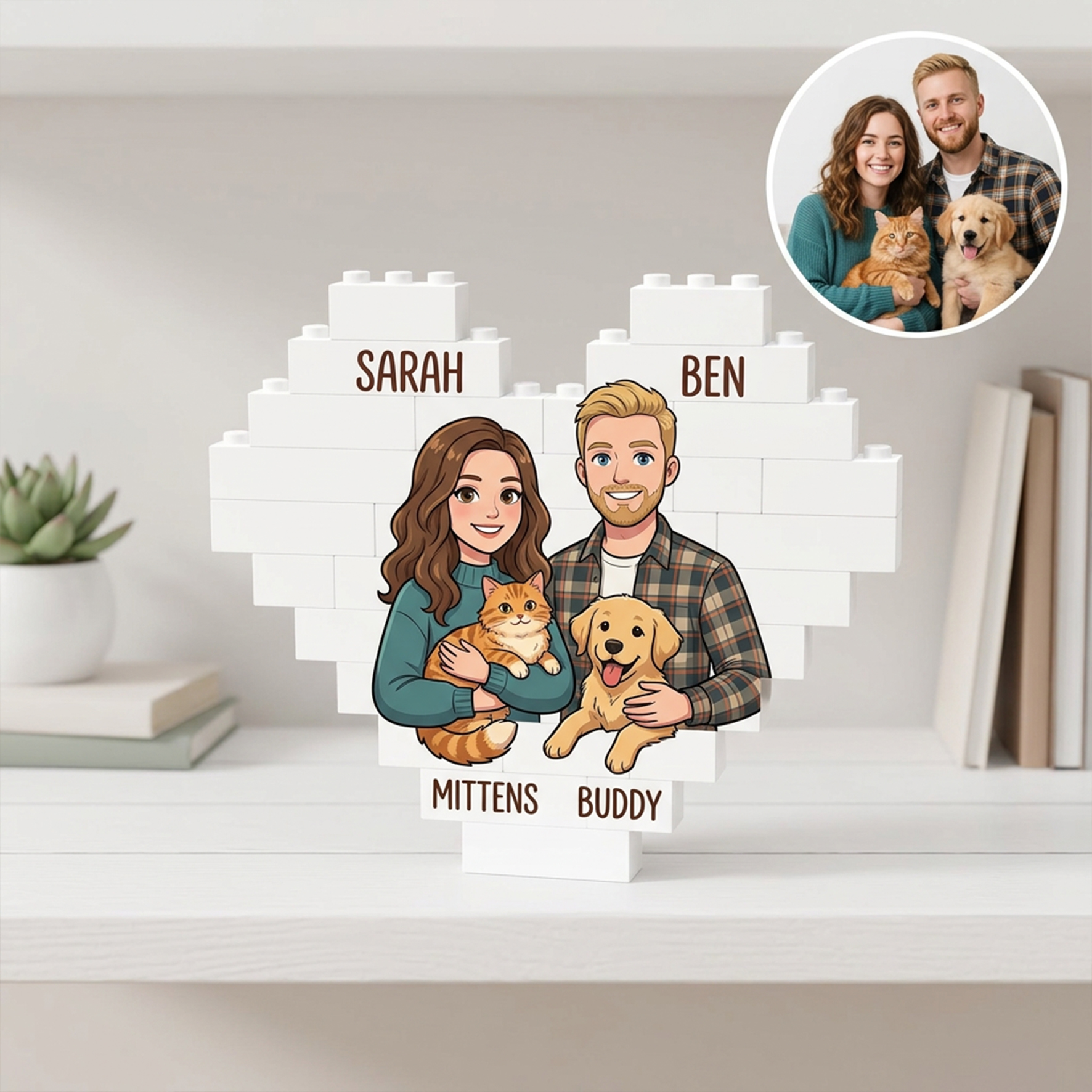 Personalized Building Block, Heart Shaped Brick Puzzle Ornaments
