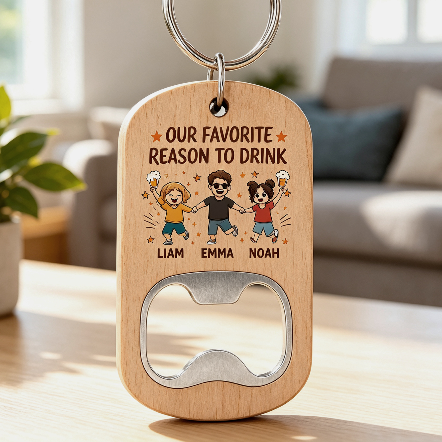 Personalized Wooden Bottle Opener Keychain