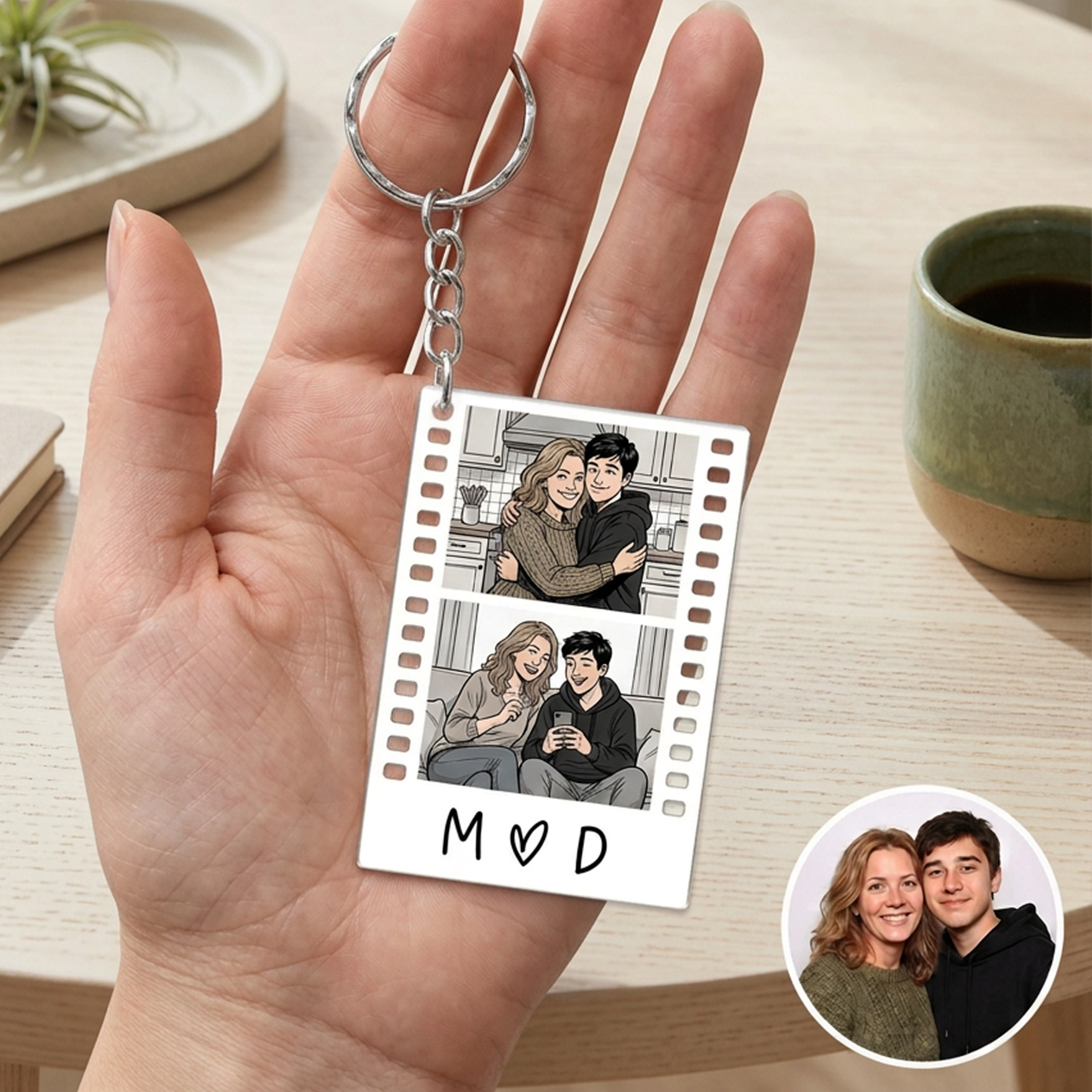 Personalized Photo Strip Keychain with Family Couple Pet