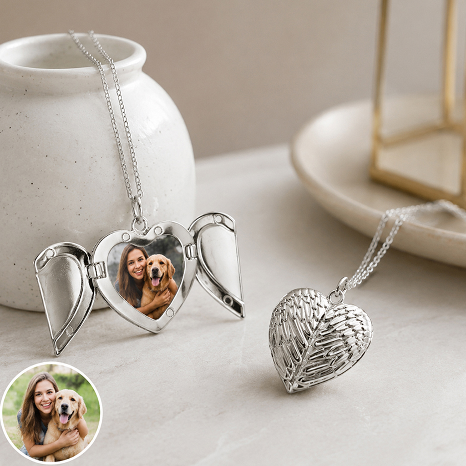 Personalized Photo with Wings Metal Necklace