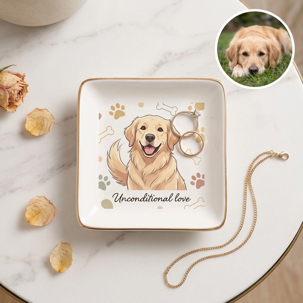 Custom Photo Ring Dish, Pet Ceramic Jewelry Tray