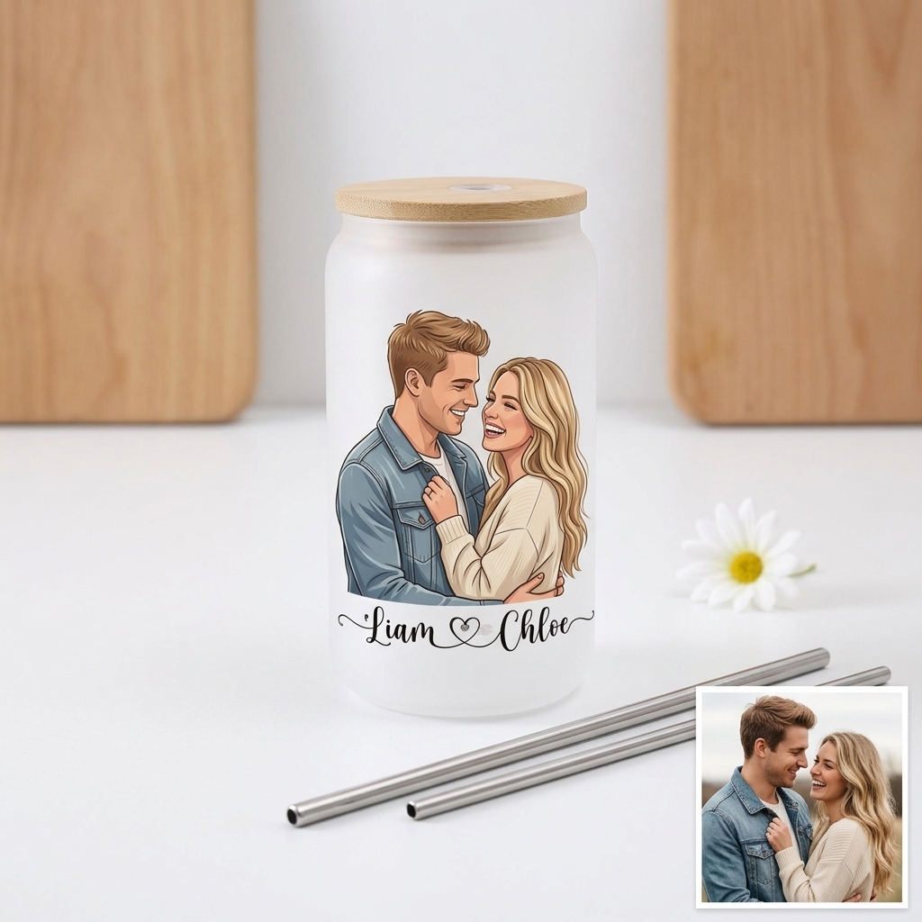 Custom Photo Glass Straw Cup of People Pets