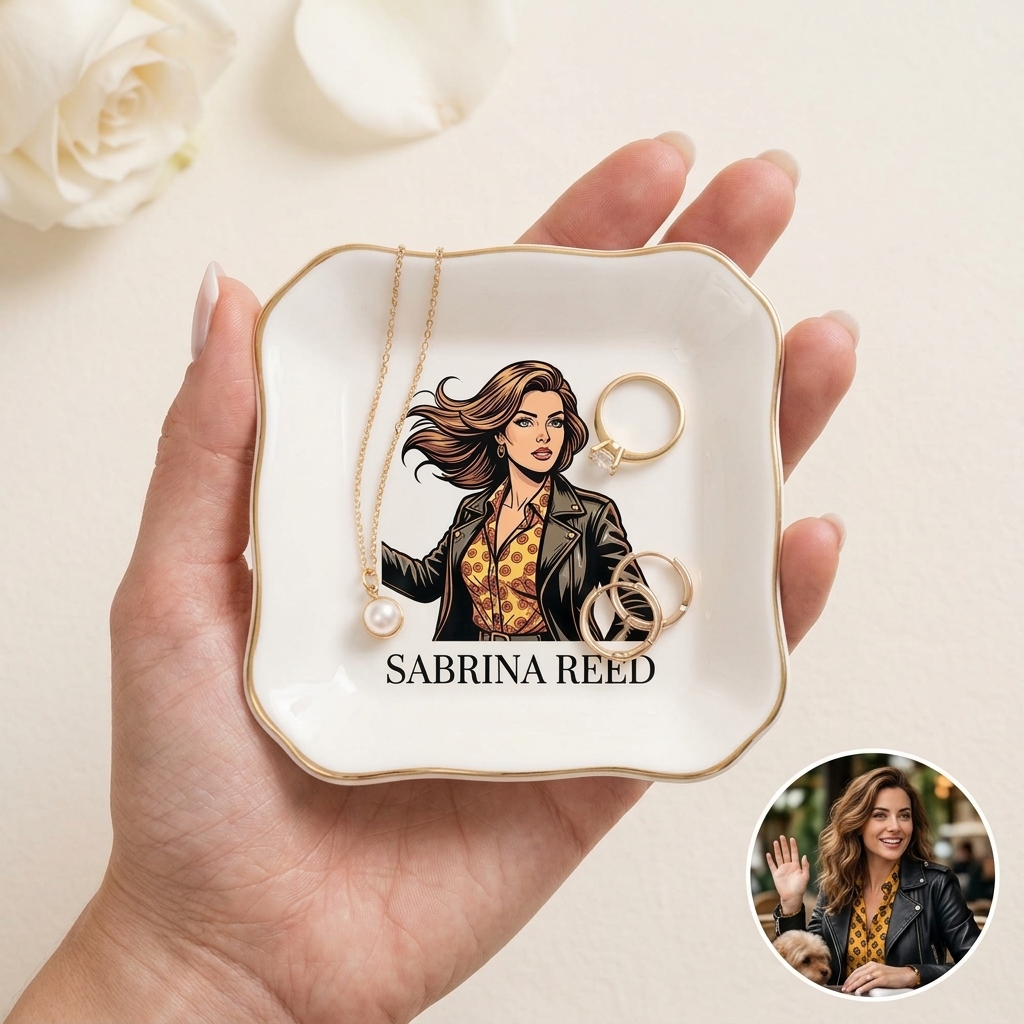 Custom Photo Ring Dish, Pet Ceramic Jewelry Tray