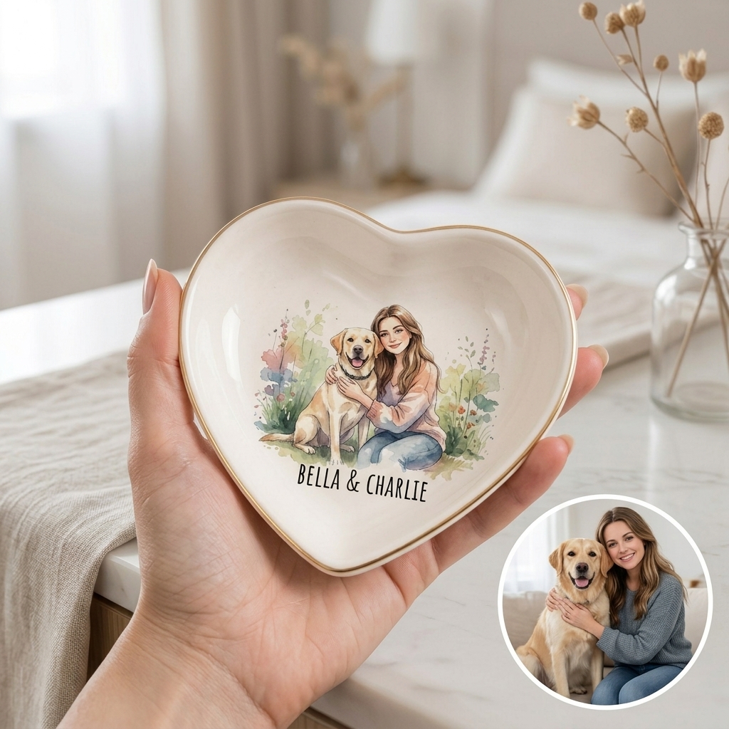 Custom Photo Ring Dish, Pet Ceramic Jewelry Tray