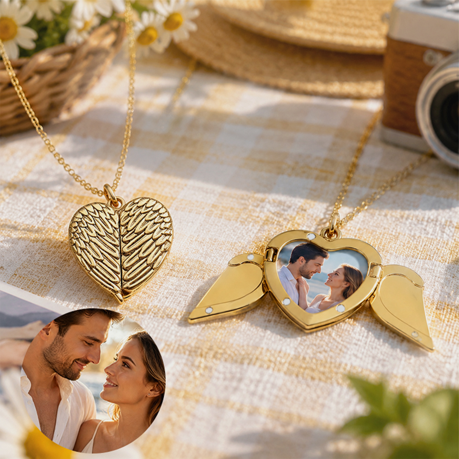 Personalized Photo with Wings Metal Necklace