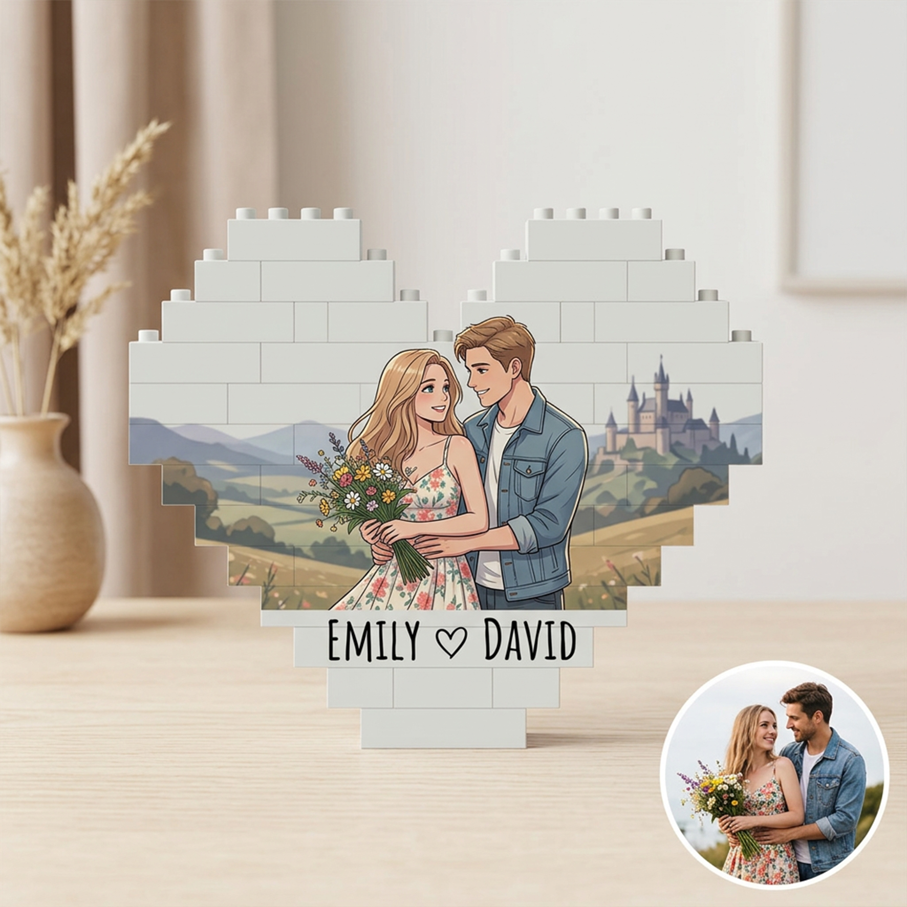 Personalized Building Block, Heart Shaped Brick Puzzle Ornaments