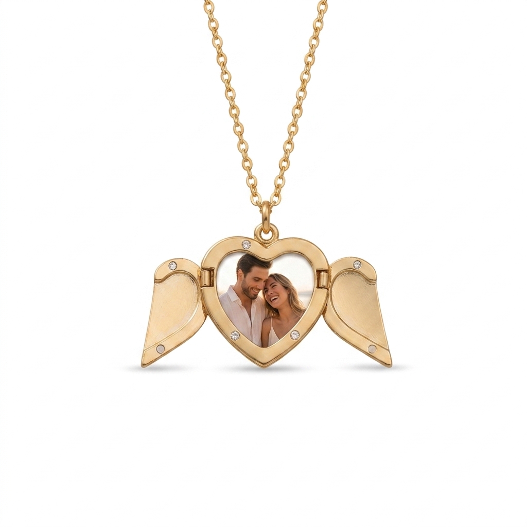 Personalized Photo with Wings Metal Necklace