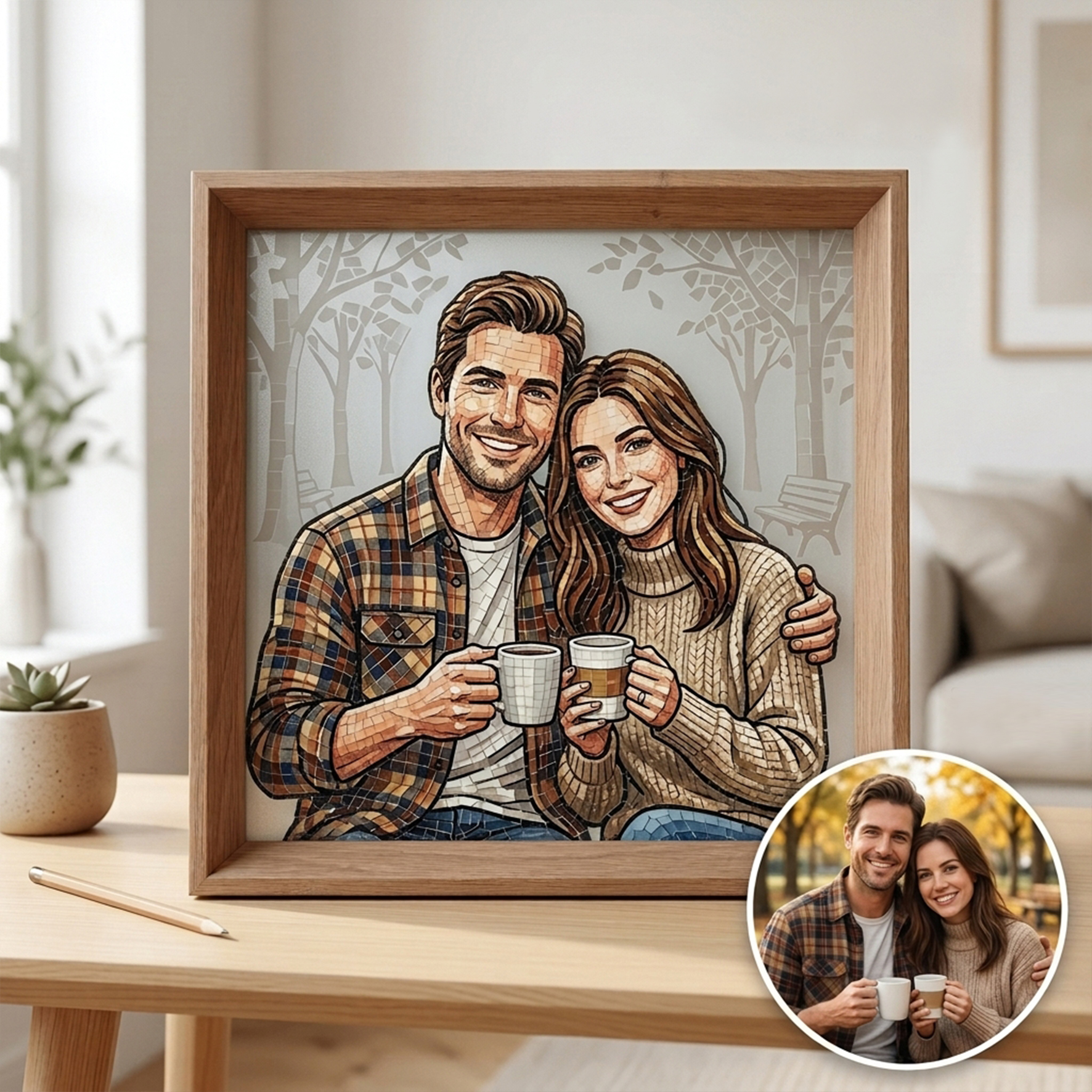Personalized Mosaic Relief Photo Frame, Decorative Art Piece