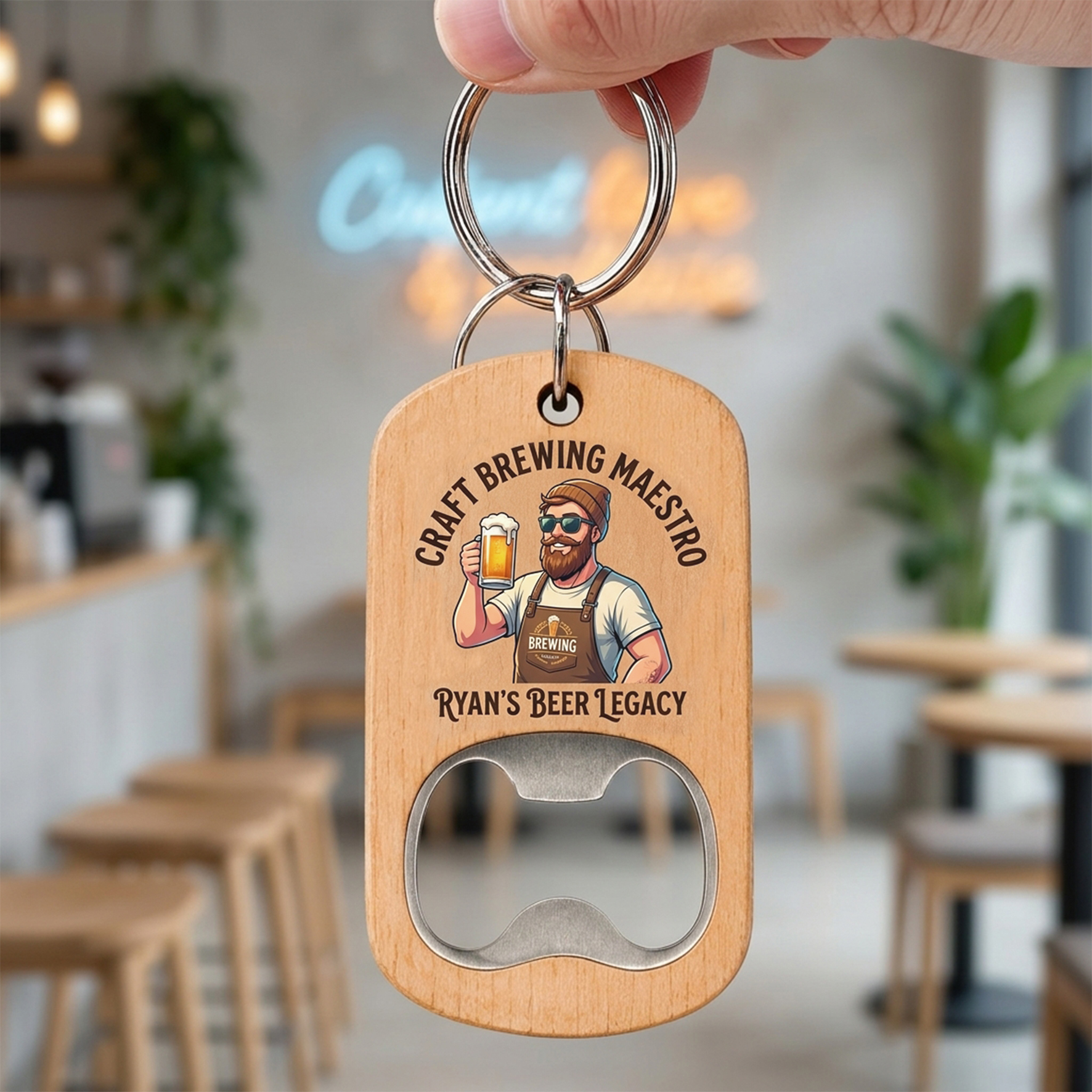 Personalized Wooden Bottle Opener Keychain