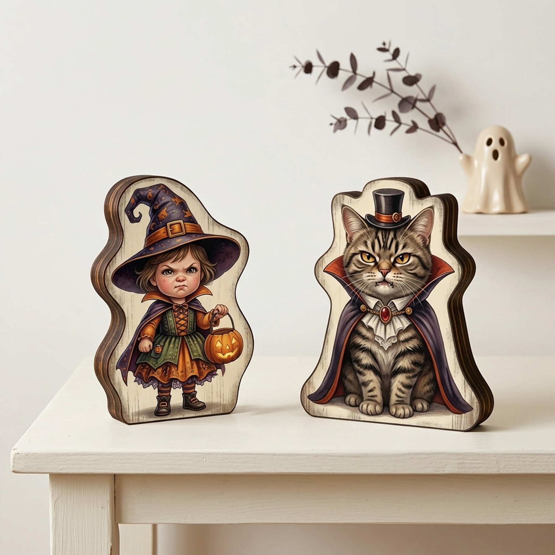 Personalized Halloween Wooden Ornaments of People and Pets