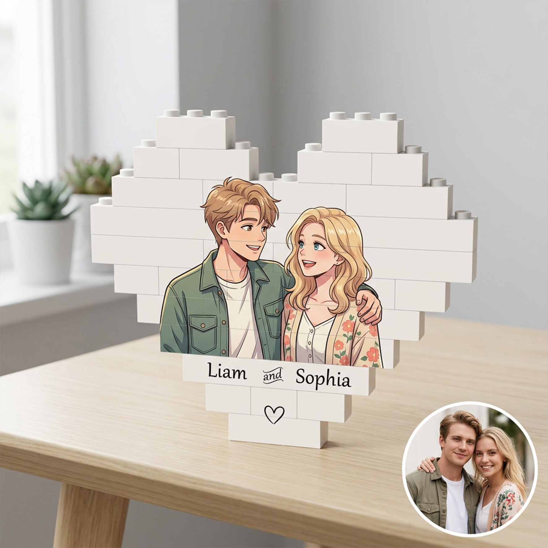 Personalized Building Block, Heart Shaped Brick Puzzle Ornaments