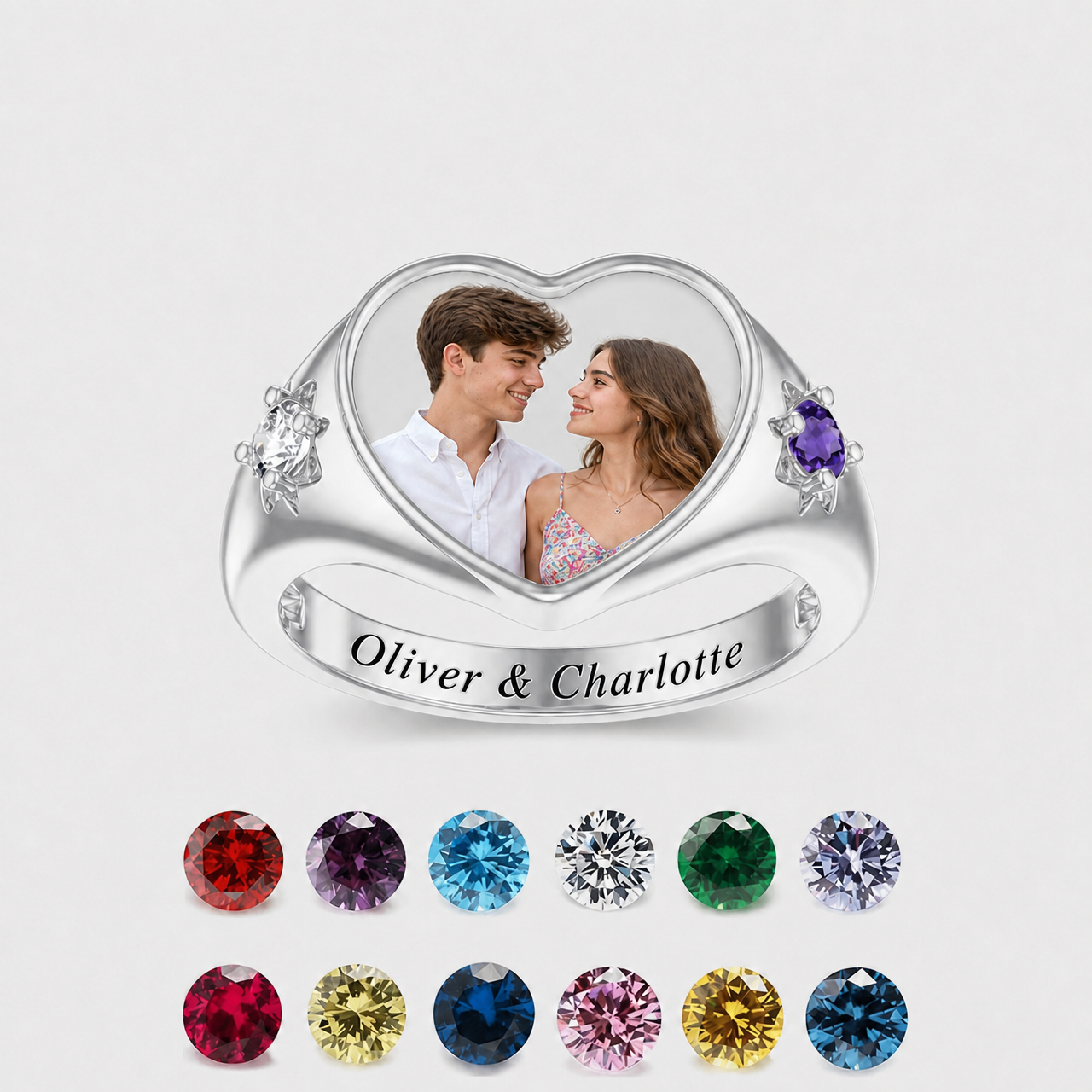 Personalized Sterling Silver Elegant Birthstone Ring