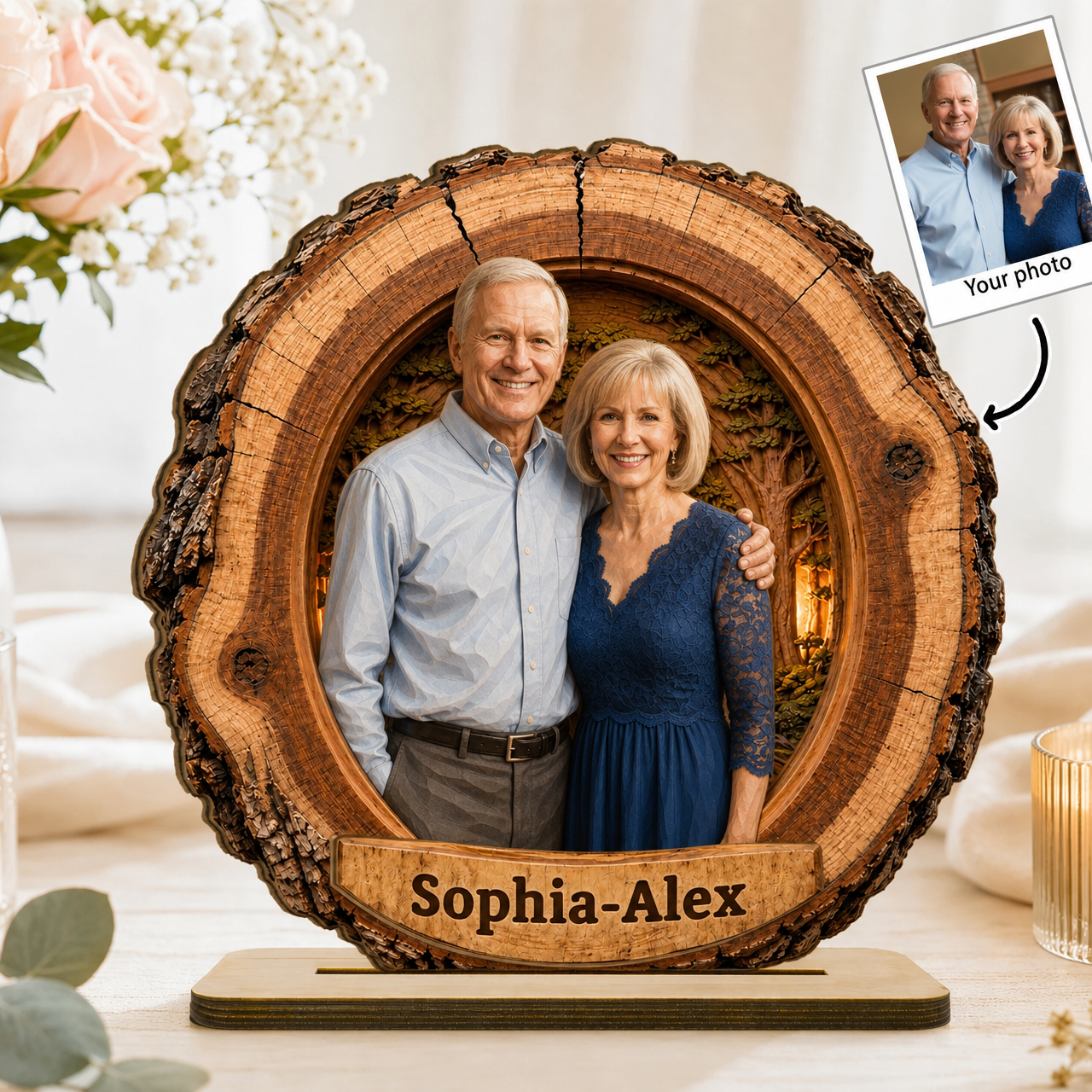 Personalized wooden couple photo keepsake plaque