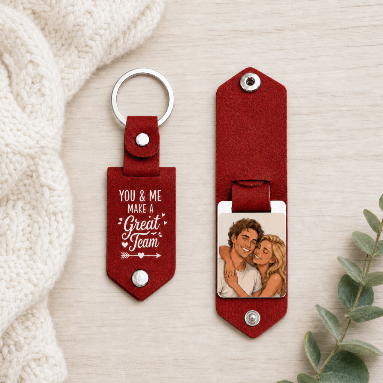Personalized custom photo leather keychain for couples and families