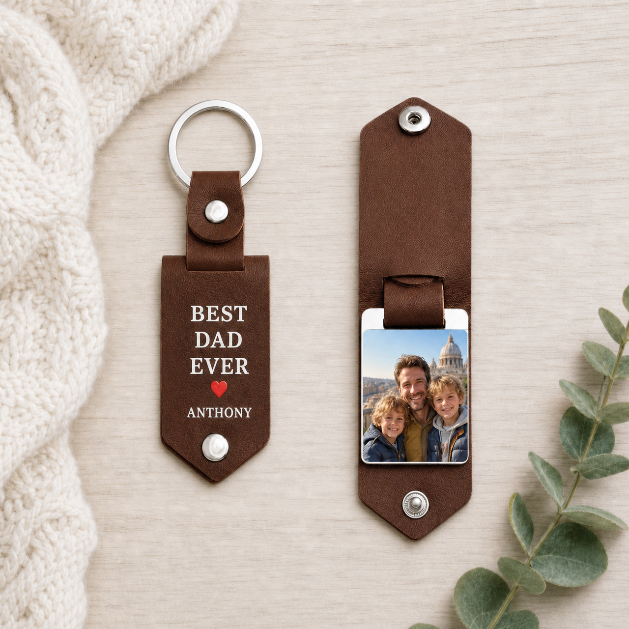 Personalized custom photo leather keychain for couples and families