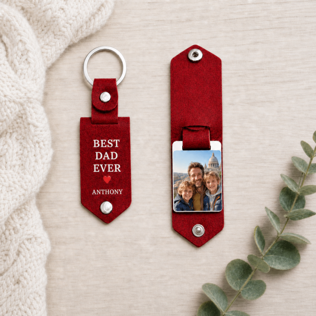 Personalized custom photo leather keychain for couples and families