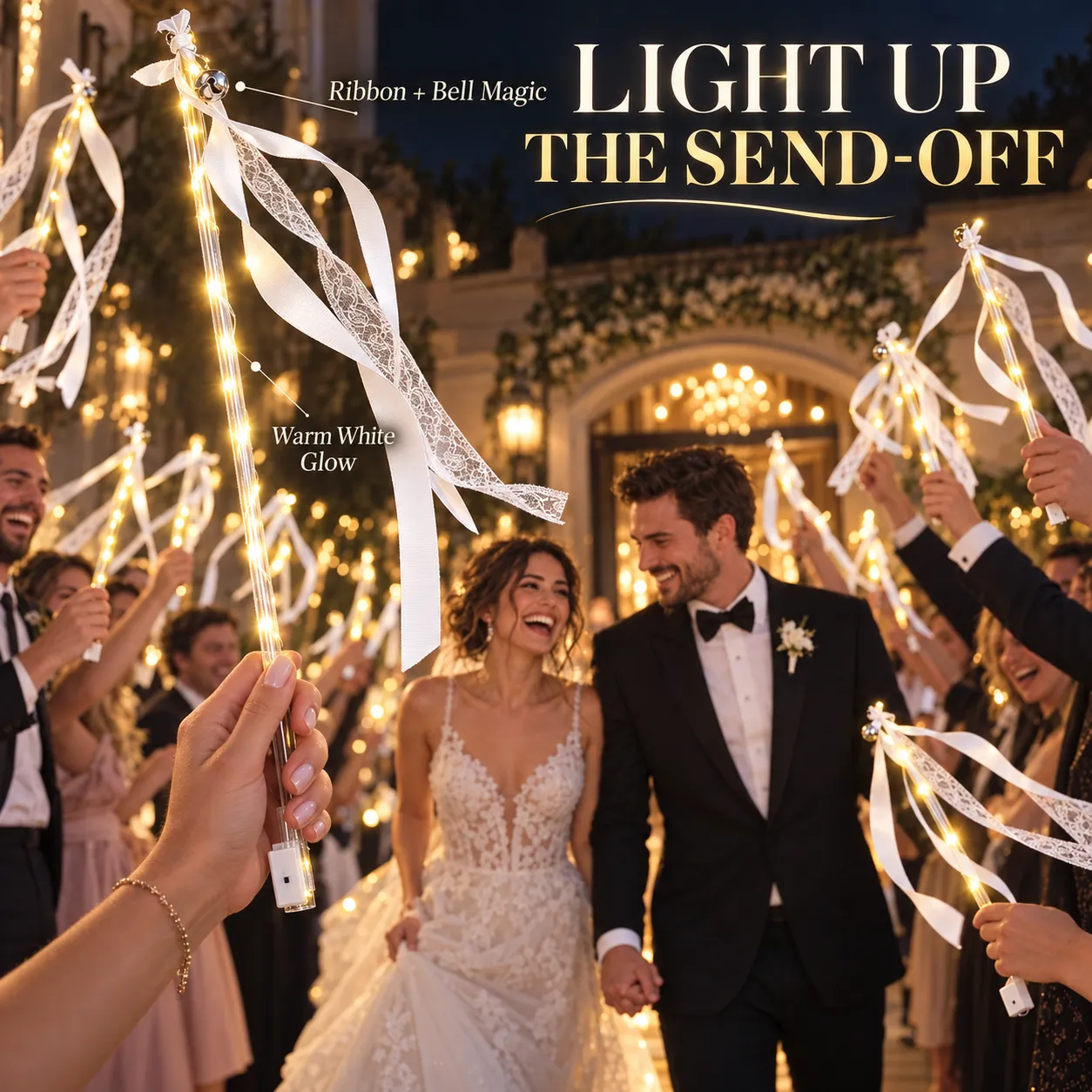 Light-Up Ribbon Fairy Wands with Warm White LEDs & Bells