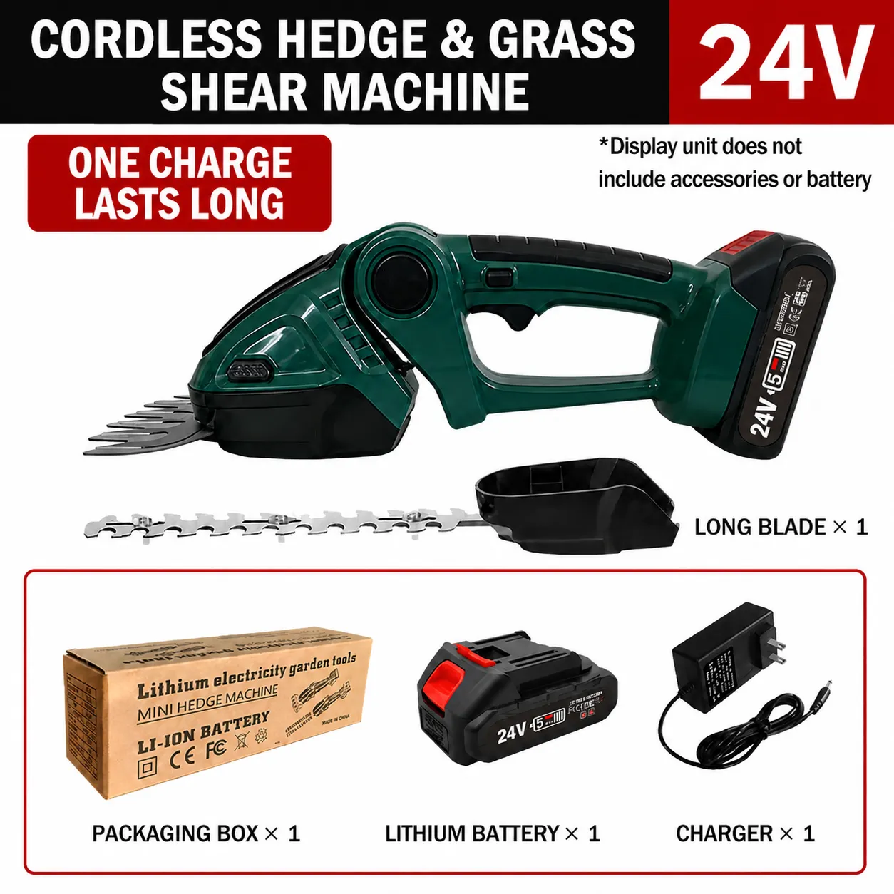 🌿 Cordless Hedge Trimmer (24V Battery Included)