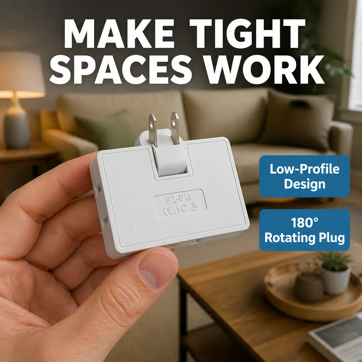 180° Rotating Flat Plug Adapter — 3-Outlet Space Saver