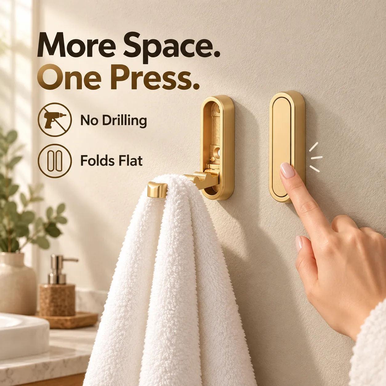 Press-to-Open Space-Saving Folding Wall Hook