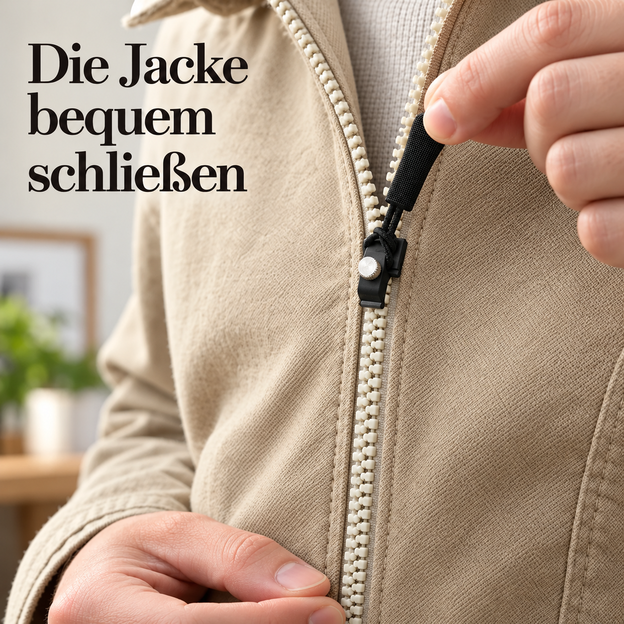 Schwarze Griffschlaufe an einer passenden Jacke in der Nahaufnahme