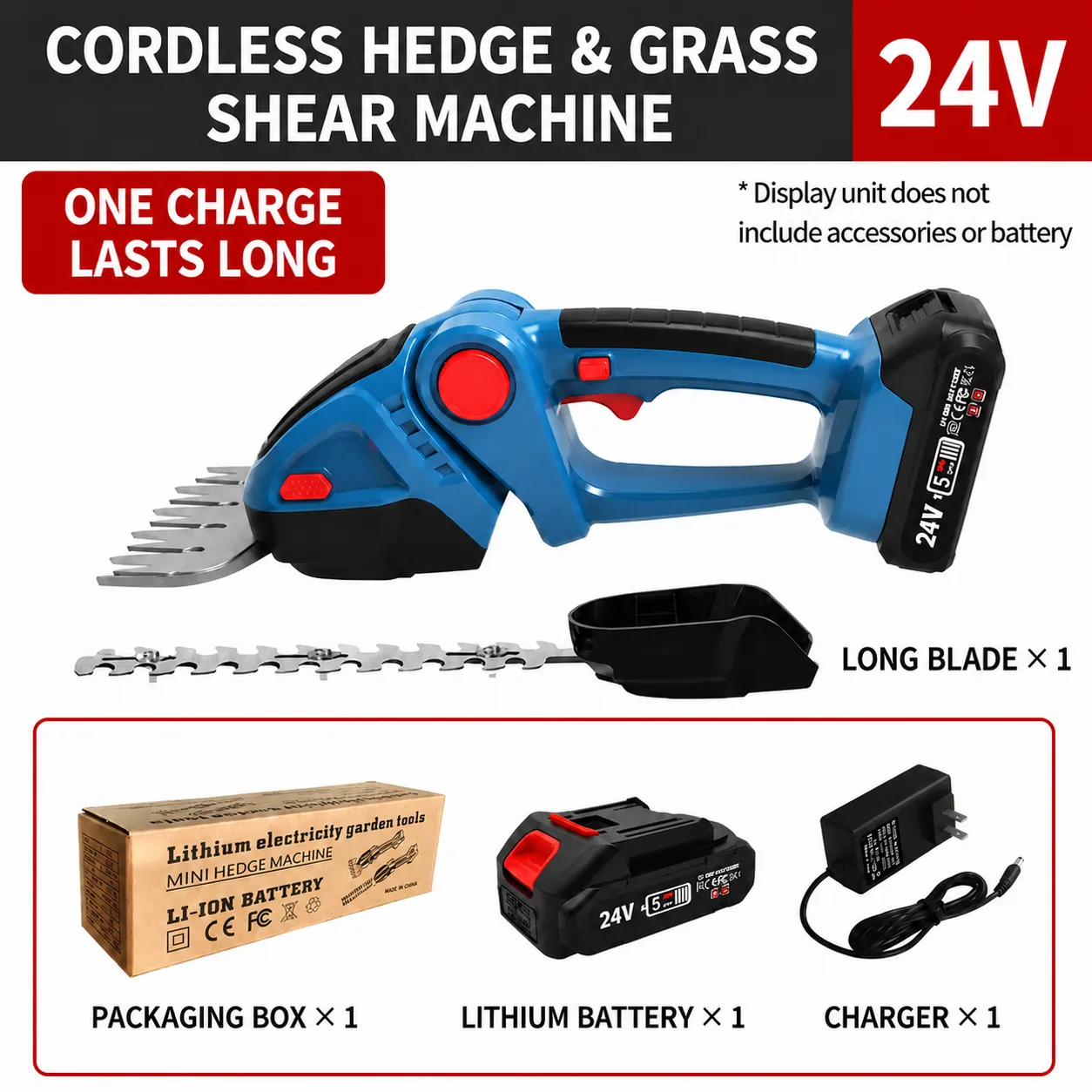 🌿 Cordless Hedge Trimmer (24V Battery Included)