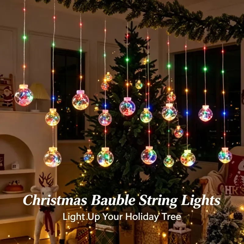 Multicolor Crackle Globe Curtain Lights – 200 LEDs, 10 Globes