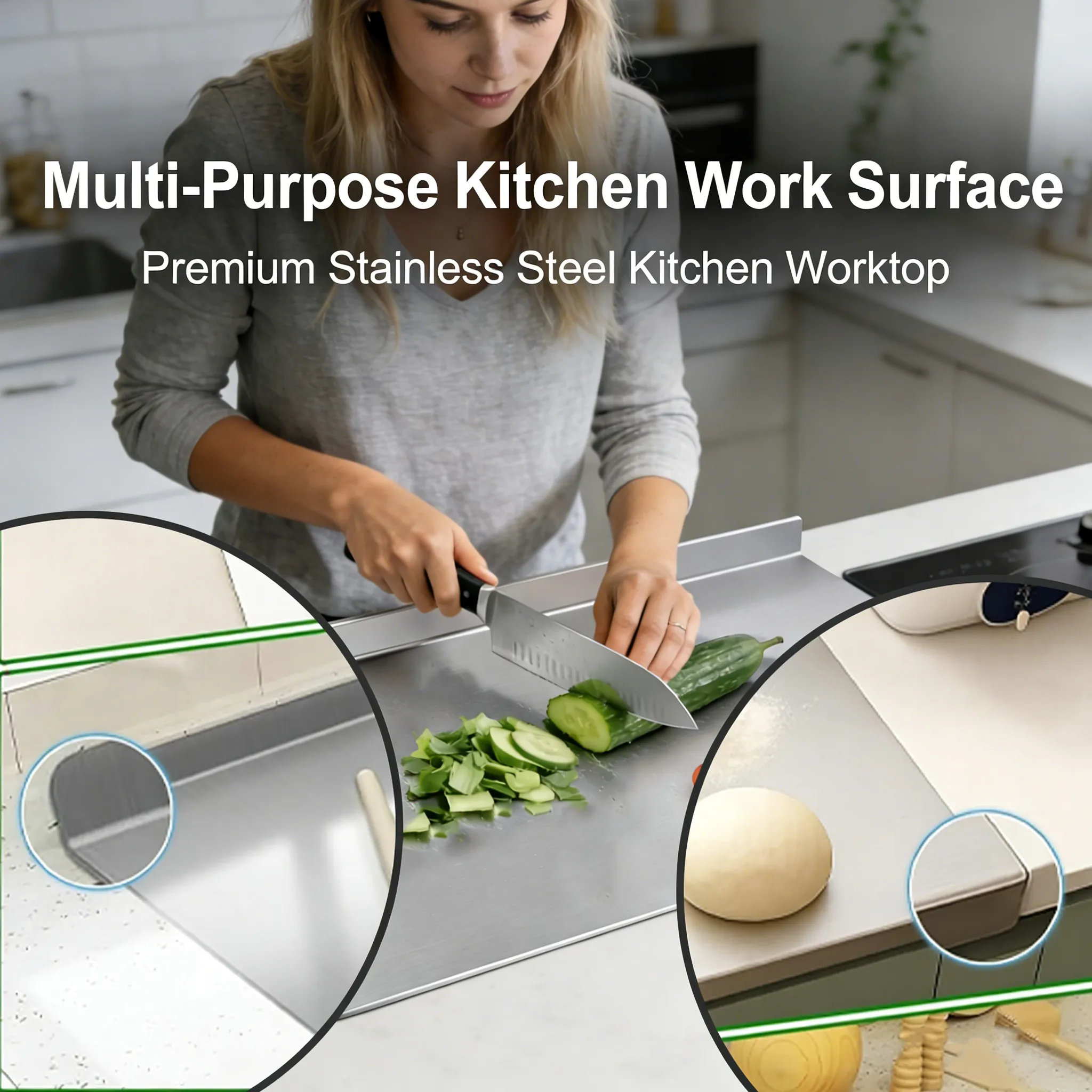 🔪Stainless Steel Cutting Board: Protect your family’s health with a non-porous, odor-resistant surface that never cracks.