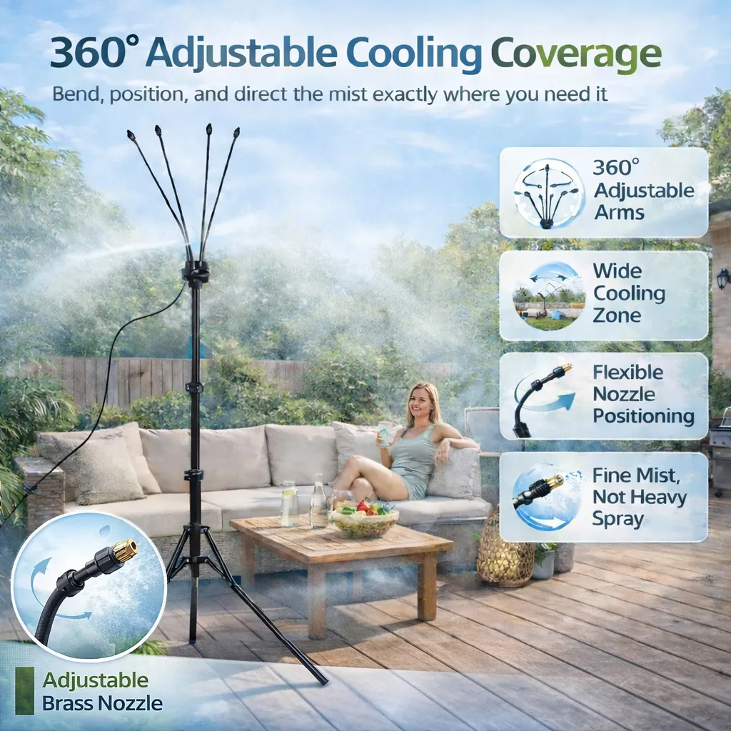 🌡 Portable Misting System: Drop your patio temperature by 20°F instantly without using a single watt of electricity. 🌬️