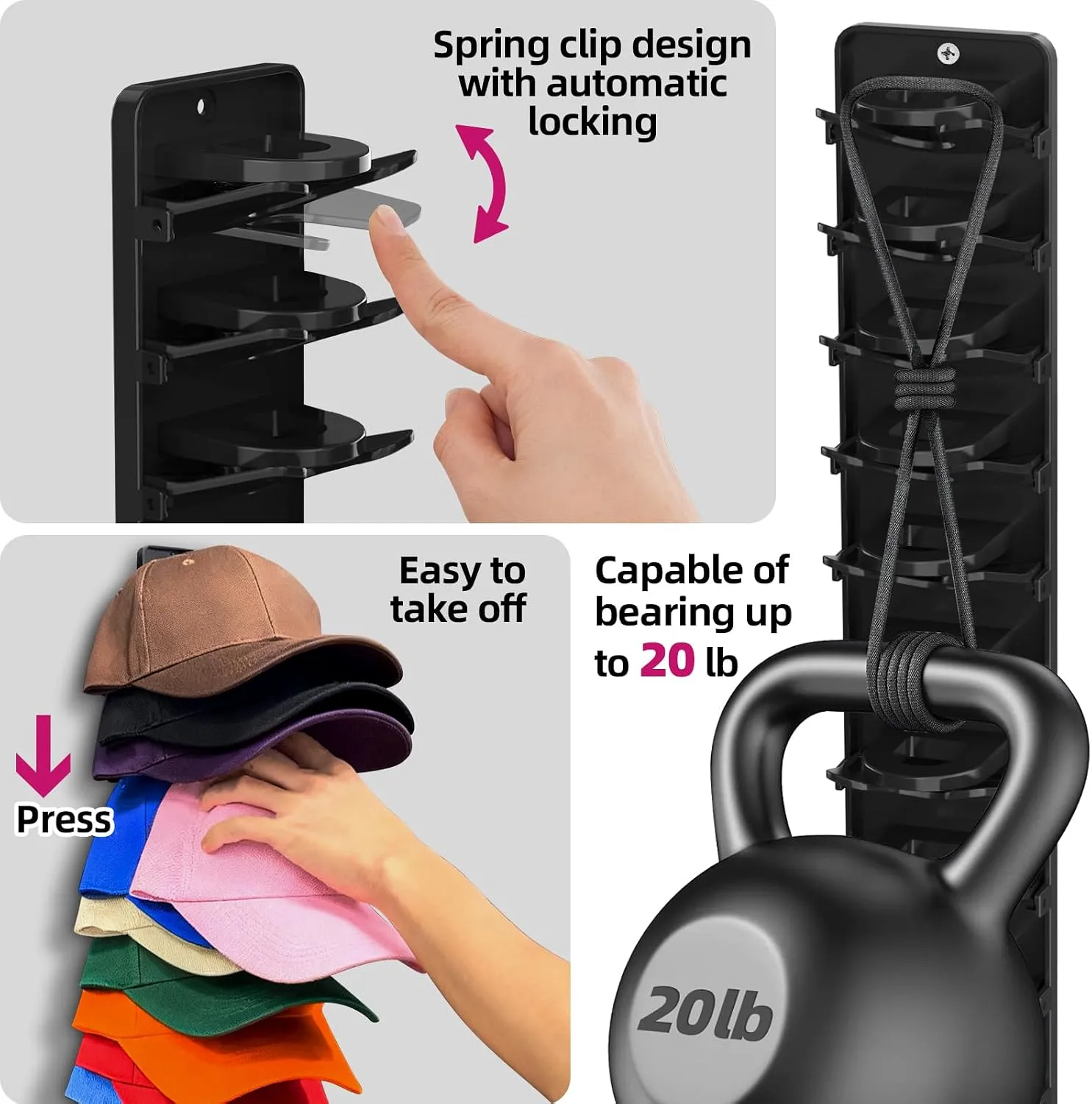 10-Cap Wall-Mounted Spring Clip Organizer