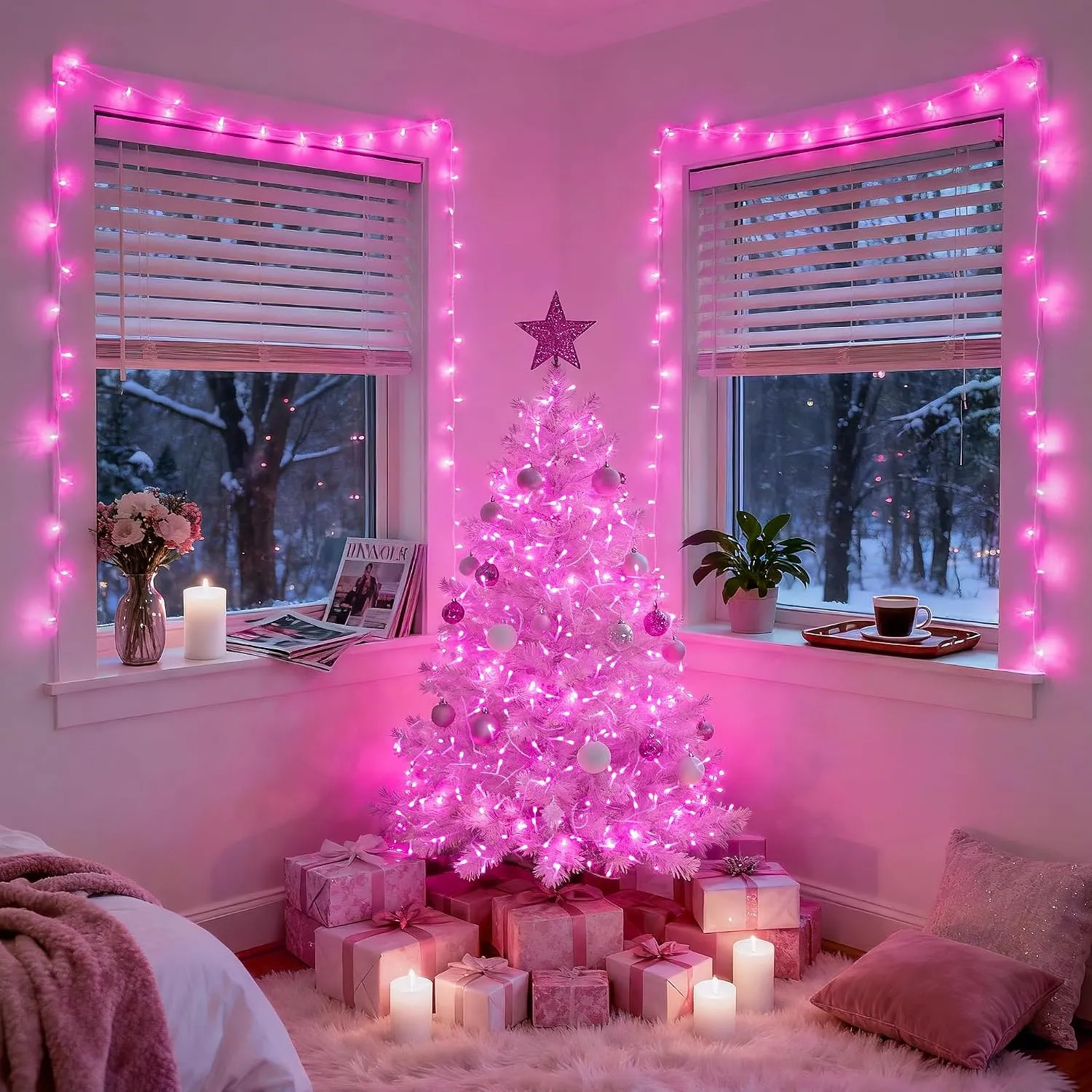 Vivid Pink Battery-Operated LED String Lights