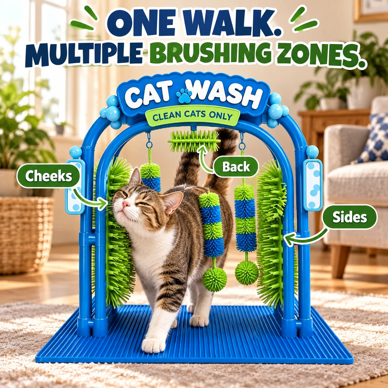 Cat Wash Self-Grooming Station – Hands-Free Brushing & Loose-Fur Catching