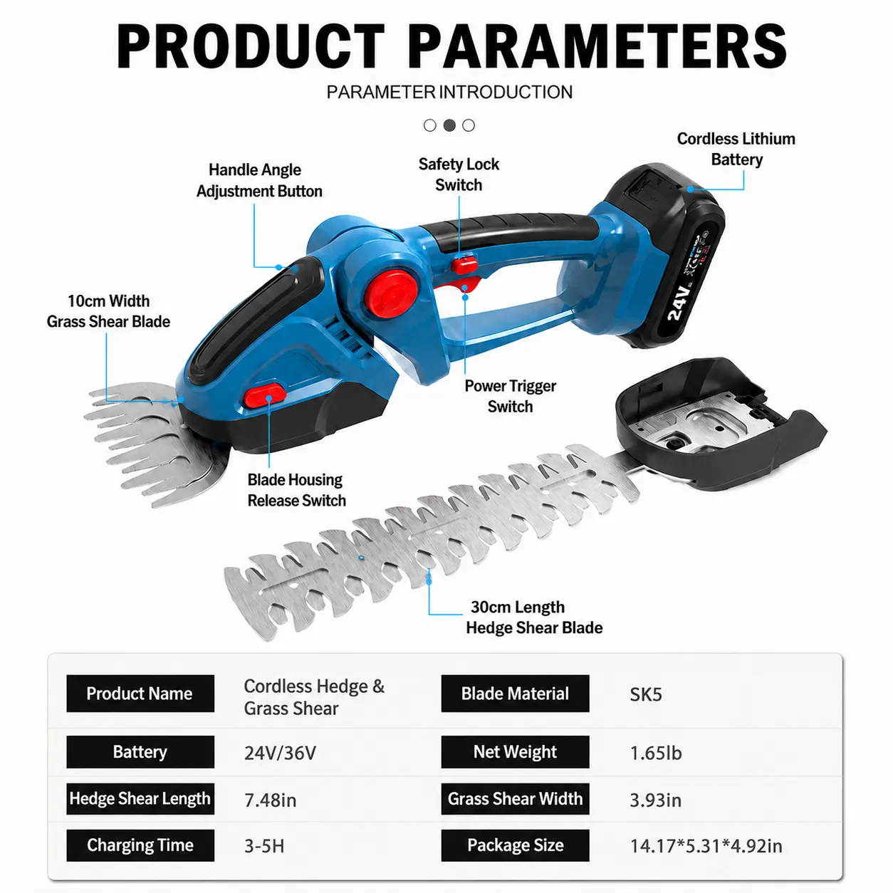 🌿 Cordless Hedge Trimmer (24V Battery Included)