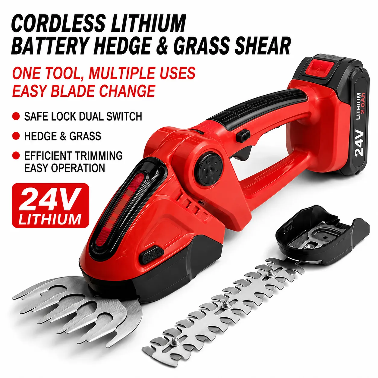 🌿 Cordless Hedge Trimmer (24V Battery Included)