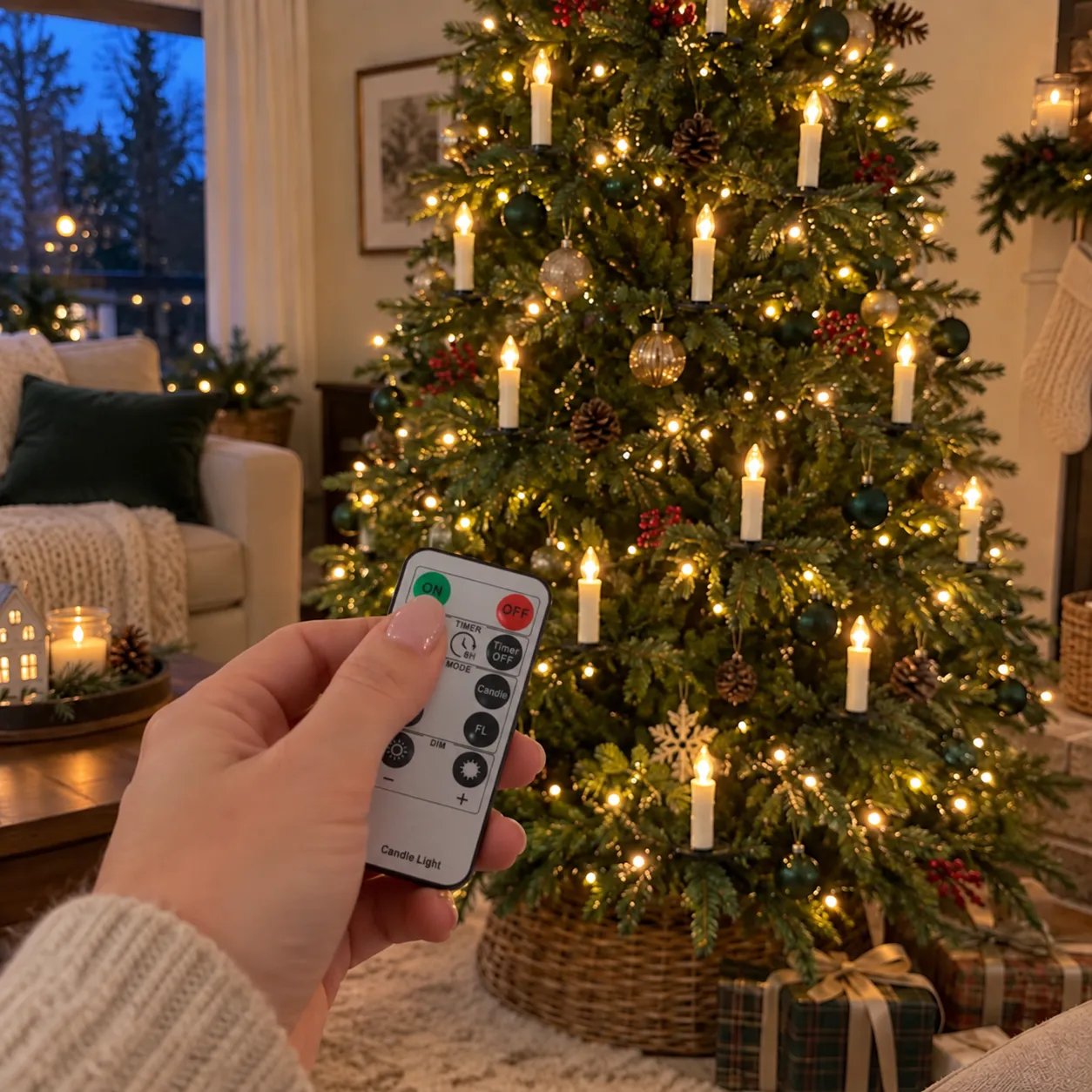 Bedienung der Weihnachtsbaumkerzen mit Clip per Fernbedienung