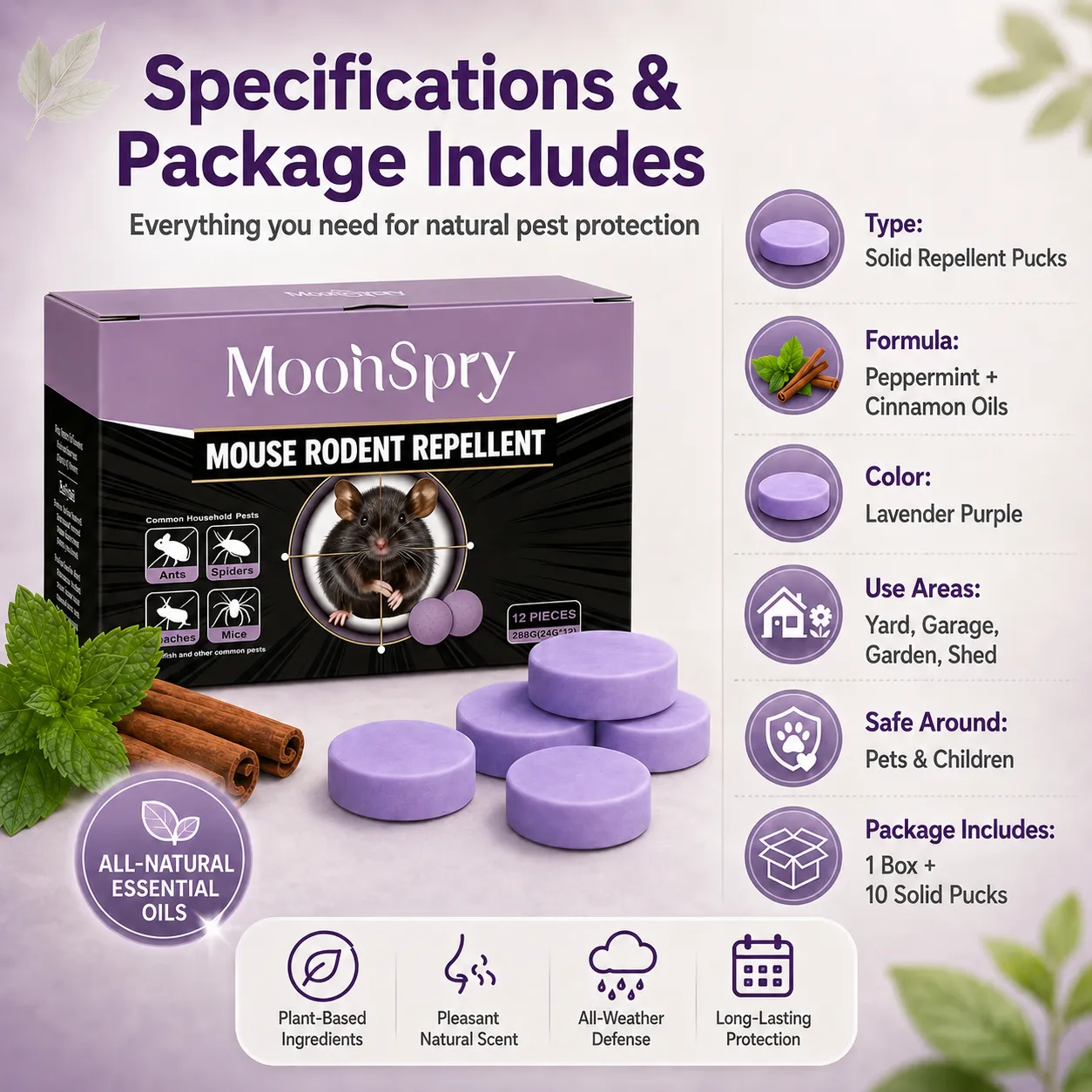 🌿 All-Natural Peppermint & Cinnamon Pest & Rodent Repellent Pucks