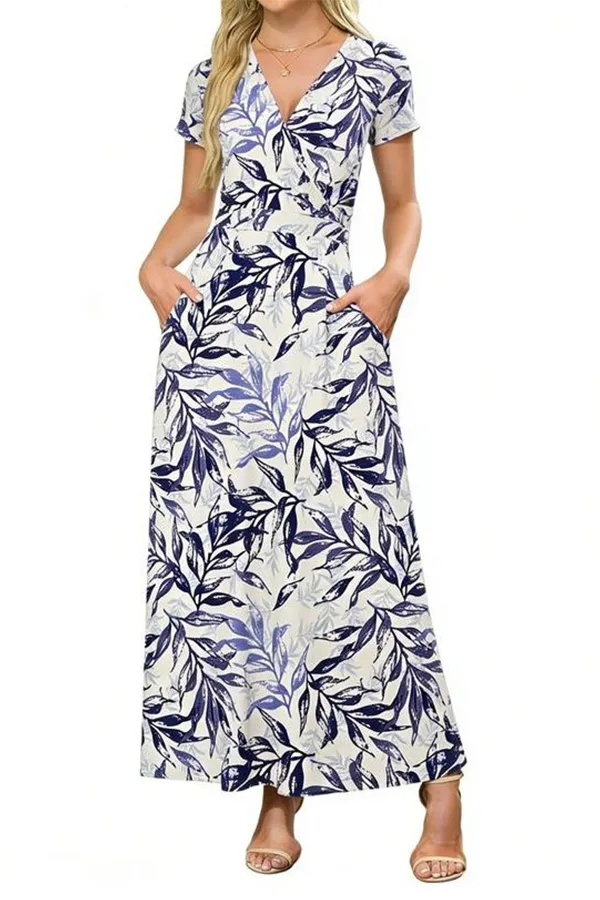 V-Neck Maxi Dress — Elegant, Waist-Defining, Comfortable, and Casual Summer Long Dress