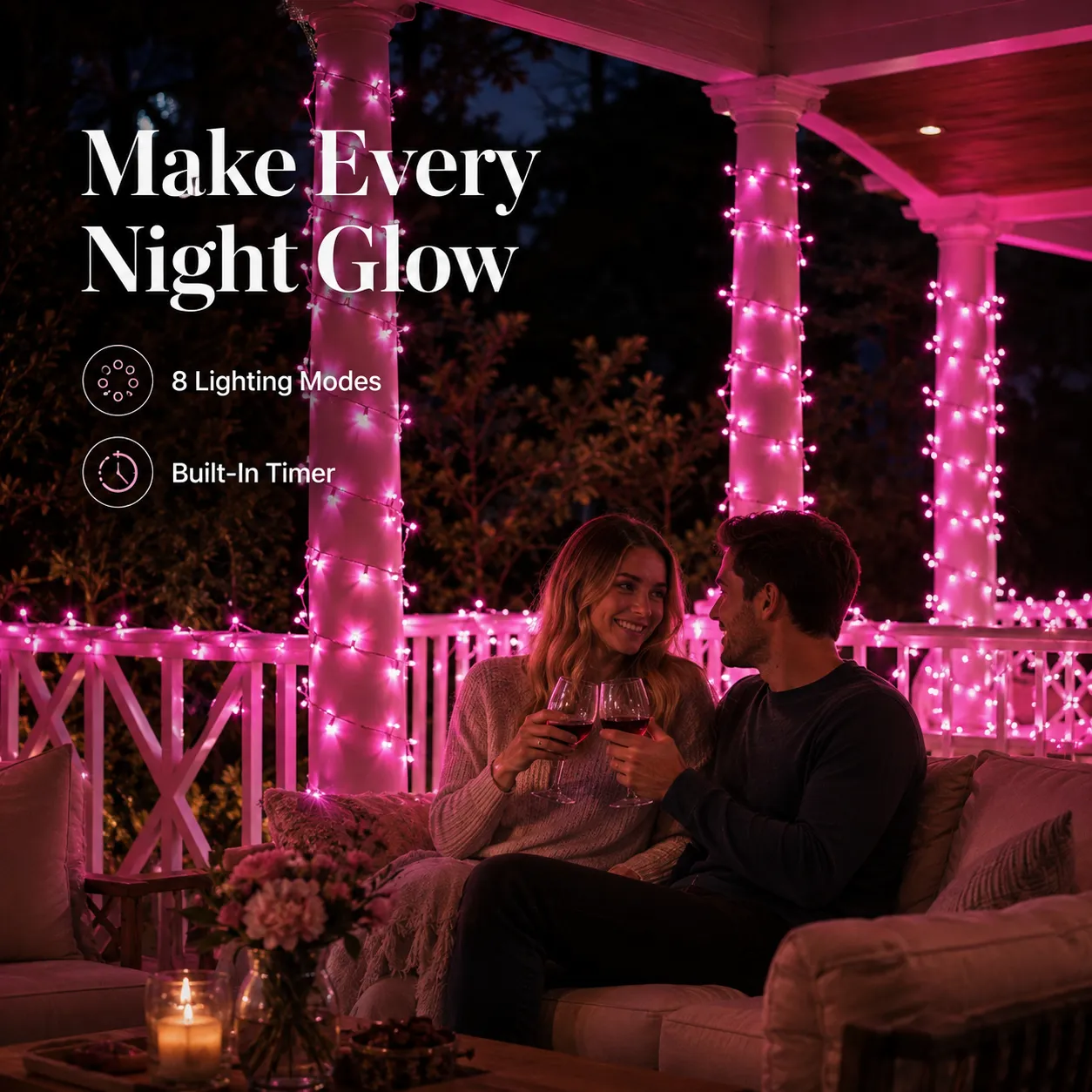 Vivid Pink Battery-Operated LED String Lights