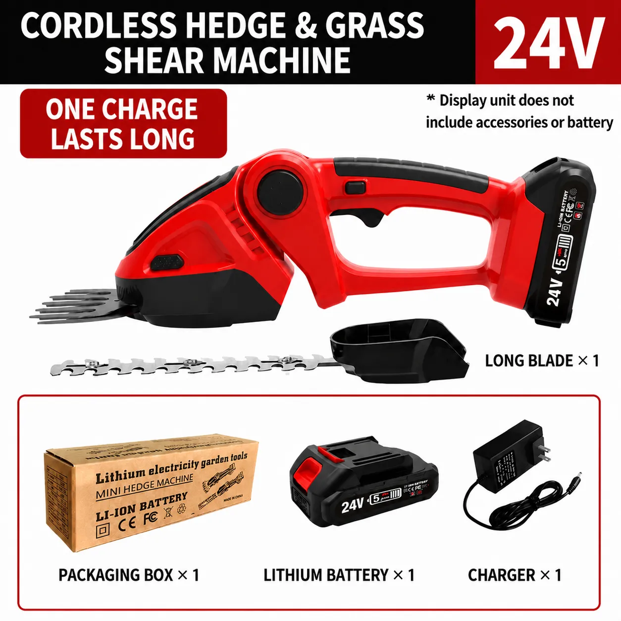 🌿 Cordless Hedge Trimmer (24V Battery Included)