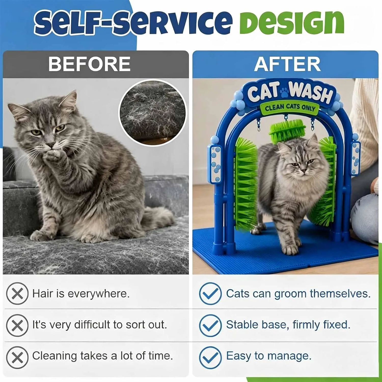 Cat Wash Self-Grooming Station – Hands-Free Brushing & Loose-Fur Catching