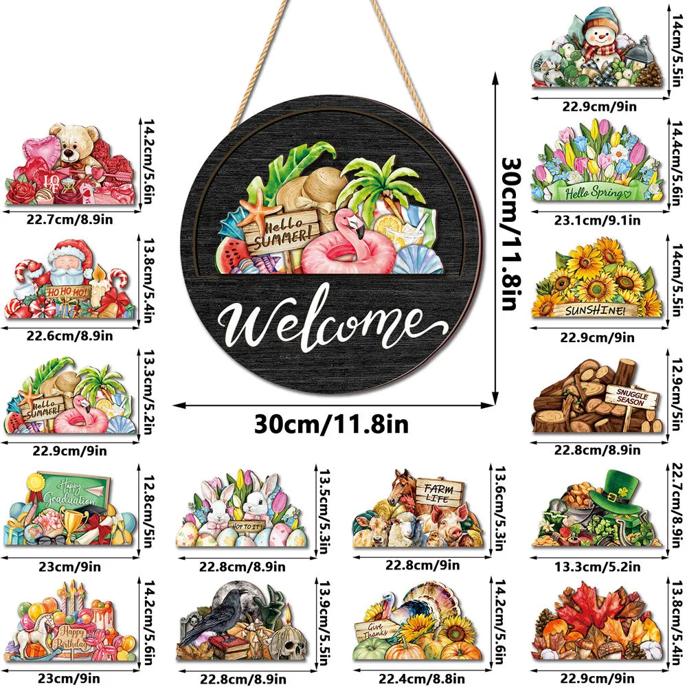 Interchangeable Seasonal Welcome Door Sign Set