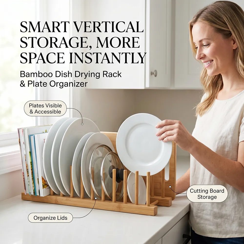 Bamboo Dish Drying Rack: Air-dry your fine china safely while freeing up valuable cabinet space. 🍽️