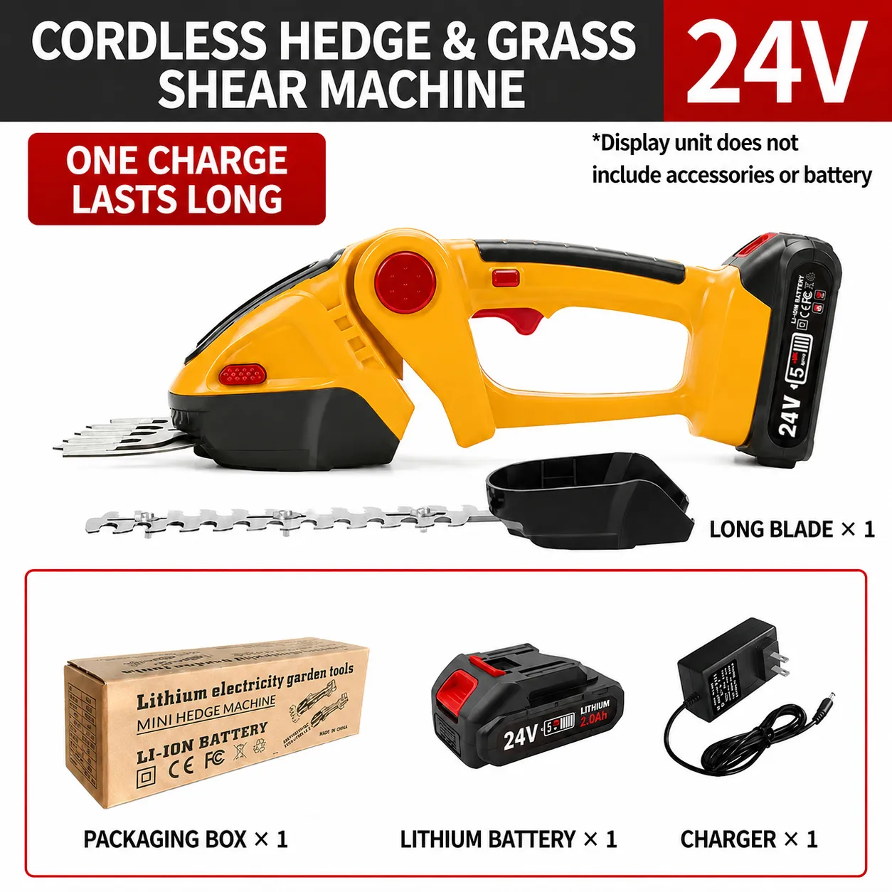 🌿 Cordless Hedge Trimmer (24V Battery Included)