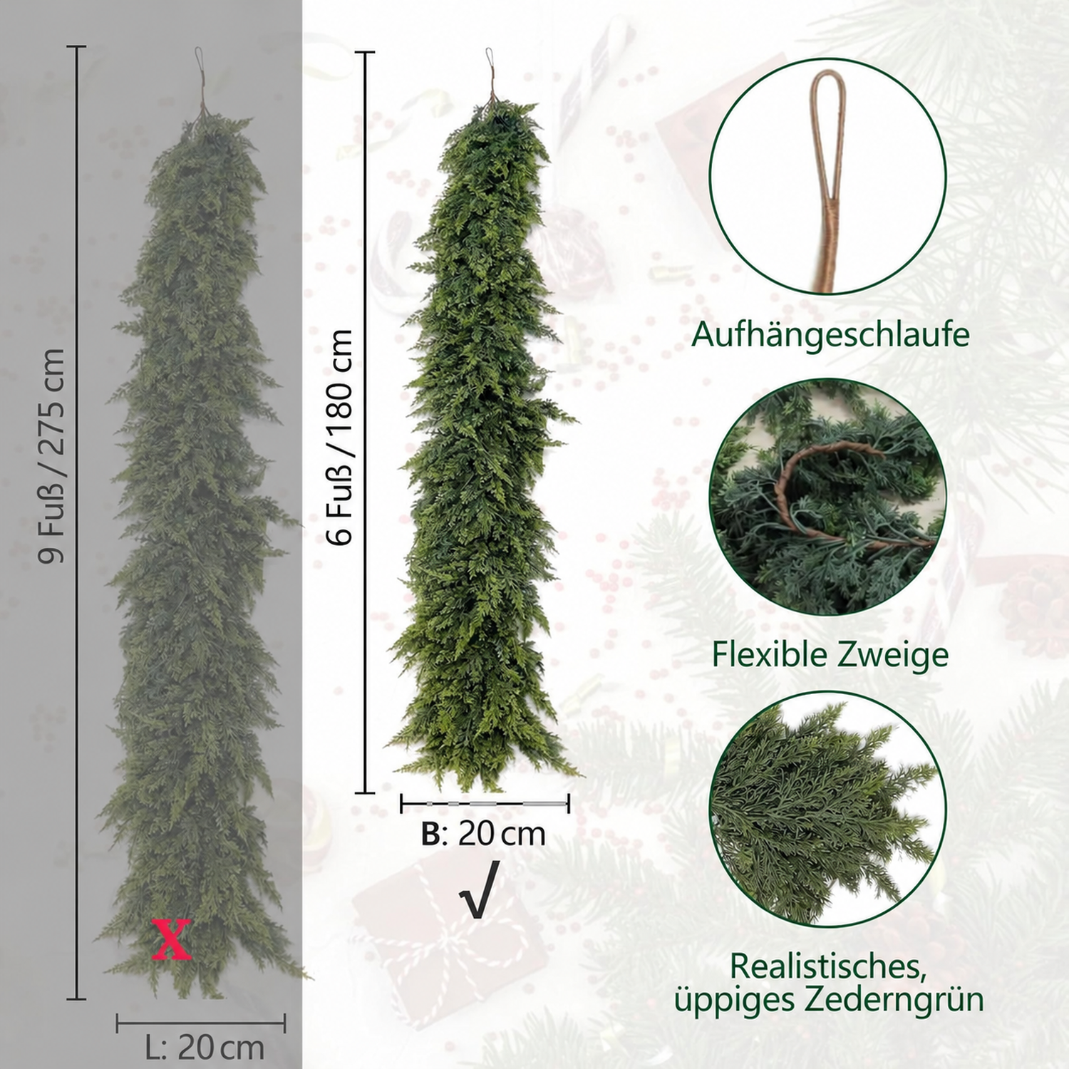 Abmessungen der Girlande und Details zur flexiblen Konstruktion