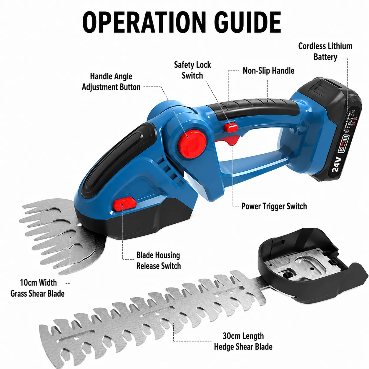 🌿 Cordless Hedge Trimmer (24V Battery Included)