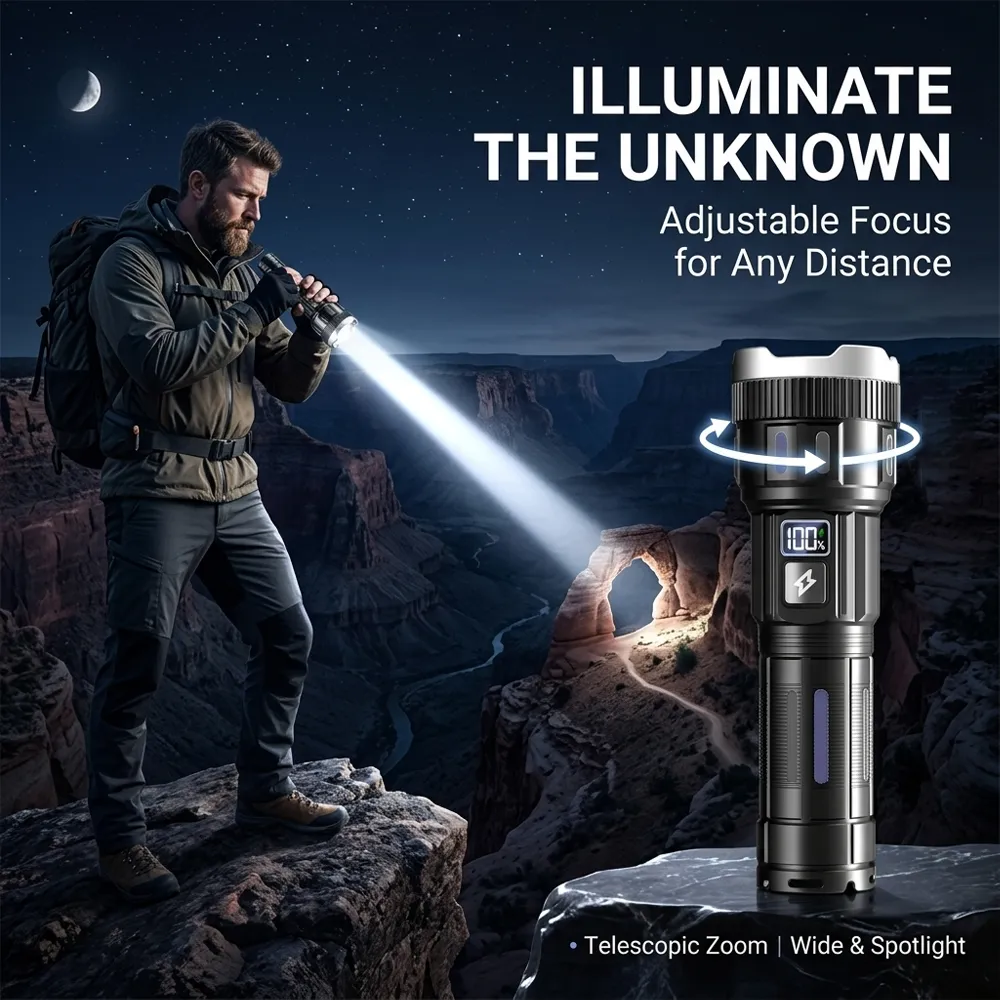 🔦 High-Brightness Flashlight: Cut through total darkness with a professional-grade beam that reaches over 500 meters.